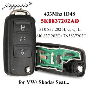 Jingyuqin 3BT 원격 플립 키 434MHz ID48 칩 VW 폭스 바겐 골프 PASSAT Tiguan 폴로 제타 비틀 Skoda 좌석 자동차 5K 0837202 광고