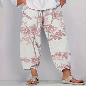 여성용 오버사이즈 우븐 프린트 여름 팬츠