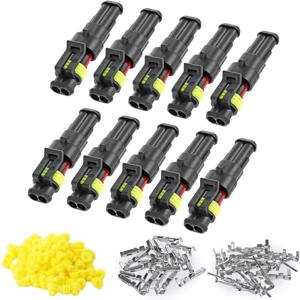 10pcs 2 핀 방수 커넥터 20-16 AWG 전기 자동차 와이어 커넥터 1.5mm 시리즈 터미널 남성 여성 자동차