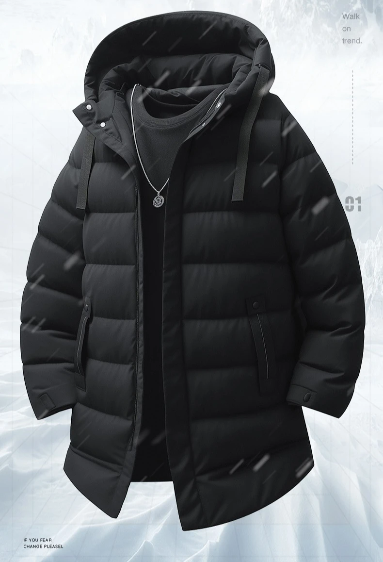 롱 다운 재킷 남성용 두꺼운 따뜻한 겨울 코트 후드 그린덕 다운 파카 단색 캐주얼 오버코트 야외 커플 의류