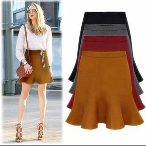신상 가을 겨울 숏 스커트 패션 걸 두꺼운 원단 하이웨이스트 트럼펫 미니 스커트 여성 의류 베스티도스