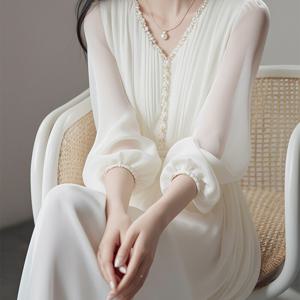 [브리치] 제로투올샵 / 고급스러운 화이트 쉬폰 드레스 롱원피스 화이트