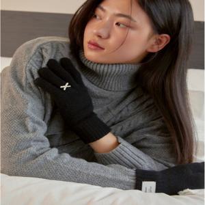 [선물포장] 블랙 화이트 리본 장식 포인트 핑거홀 터치 장갑 JAGV5F810BK