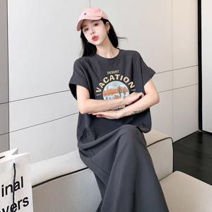 썸머휴일캐주얼 로고프린트 데일리룩 맥시 롱드레스 롱원피스 치마 프린팅 캐주얼 반팔