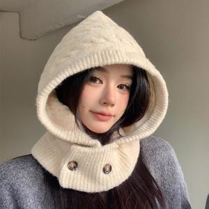 아일리 여성 울 꽈배기 바라클라바 넥워머 후드 방한 목토시