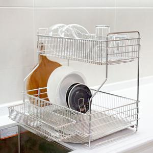 공감스토어 연마제없는 스텐304 자동물빠짐 식기건조대 2단 (다용도수저통,도마걸이,물받침대,접시꽂이)