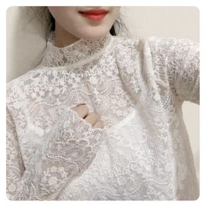 여성 시스루 레이스 하이넥 이너 블라우스