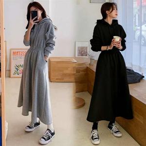 스커트 후드 원피스 여성 허리밴딩 편한 허리 밴딩 트레이닝 후드 원피스 기모가능 가을신상