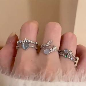 [브리치]  / 블루 하트 큐빅 칠보 여성 패션 오픈링 반지 3종세트