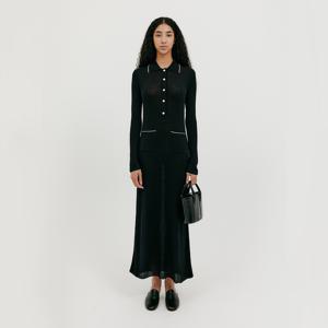 Button Front Knit Dress - Black