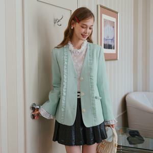Cest_Ruffle collarless blazer