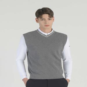 헤지스 골프 [[25SS]] HUSW5A213G1 그레이 남성 라인배색 니트 베스트