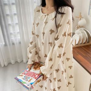 [브리치]  / 이중겹 요루면 곰돌이 롱 원피스 잠옷 파자마