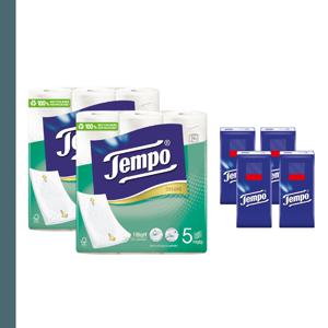 템포 유럽직수입 5겹 롤티슈 9롤 2팩 + 4겹 휴대용티슈 10매 4개