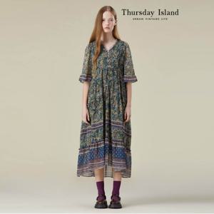 [정상가-299000원][Thursday Island] 보더 믹스 맥시 원피스(T236MOP137W)