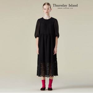 [정상가-329000원][Thursday Island] 아일렛 레이스 믹스 맥시 원피스(T236MOP136W)