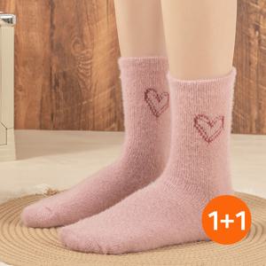 1+1 러블리 하트 여성 수면양말 극세사 겨울 따뜻한 보온 수족냉증 임산부 양말