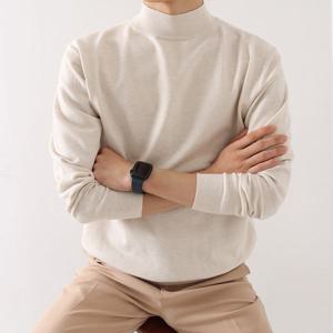 [하프클럽] 부드럽고 촉감이 좋은 리븐 스판 반폴라 니트 스웨터 오버핏 터들넥 ZZBKN046