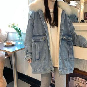 SUTA 코트 재킷 겨울 기모 데님자켓 파카 캐주얼 빅사이즈 기모 양털 루즈핏 빅사이즈 청쟈켓