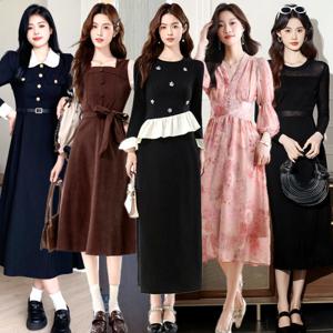 (할인쿠폰)투피앤 가을신상 여성 원피스 빅사이즈 하객룩 쉬폰 투피스 롱원피스 스커트 여름 휴양지 트위드