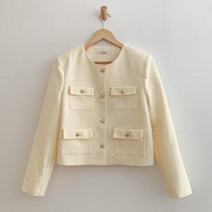 샵앤) 국산 여성 노카라 금장 단추 정장 하객룩 트위드 자켓N SIU-WJP-4185-아이보리