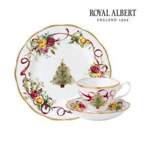 [로얄알버트]황실장미 크리스마스 커피잔1인조+접시 (3P세트)