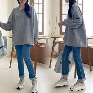 IL 빅사이즈여성의류 데일리 라벨브이박스긴팔티 오버핏 오버핏 의류 (K460H403)