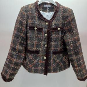 Latium HC06 숏짧은 크롭 주머니 수술 체크 가을 겨울 트위드쟈켓 T2541jk02R