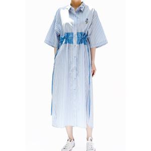 [비꼴리끄]코튼 스트라이프 자수 원피스