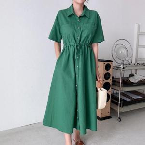 아이우먼 멀시린넨카라반팔원피스 BNS413M407 빅사이즈