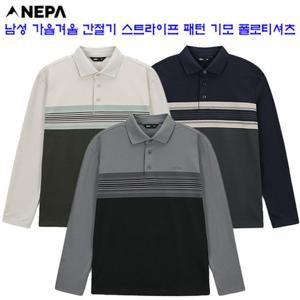 [네파][티셔츠 카라티셔츠](7K55263) 남성 가을겨울 스트라이프 패턴 기모 폴로티셔츠