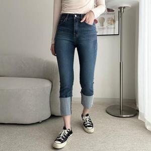 빅사이즈 410 롤업스판일자데님팬츠 DLOQ549