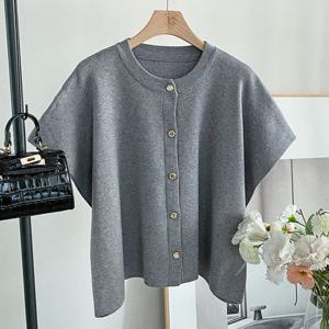 샵앤) 여성 라운드넥 오피스룩 레이어드 숄 반소매 니트 조끼 BONG-WVS-4112-네이비