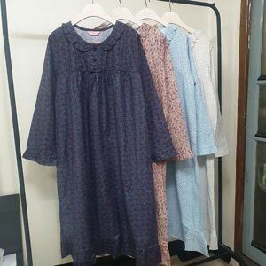 국산 면 여성 간절기 원피스잠옷