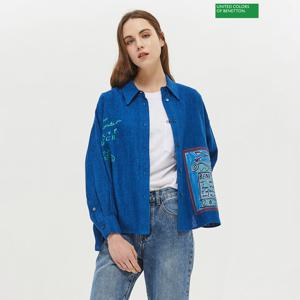 베네통 린넨 프린트 포인트 셔츠 BABLB1511