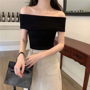 오프숄더 민소매 골지 여름 니트 UNC-040118