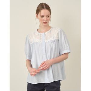 [르샵]플라워 펀칭 자수 버튼 반팔 블라우스 (DP2BA032A)