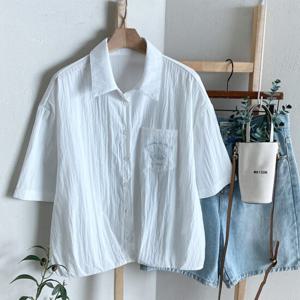 샵앤) 여성 카라넥 돗단배 자수 반팔 셔츠 블라우스 BONG-WBL-4502-화이트