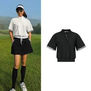 럭스골프 여성 반집업 레터링 테잎 반팔 스웨트 셔츠 TO25M620W