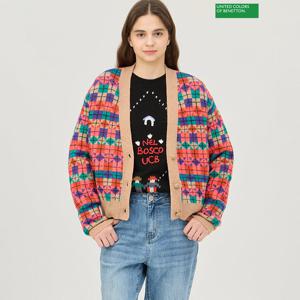 베네통 자카드 체크 니트 가디건 BAKC50461