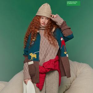 베네통 뽀글카라 자카드 집업 니트 BAKCA7561