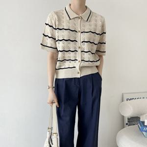 국산 여성 펀칭 단가라 반팔 니트가디건 21DS-WCD-3034-그린