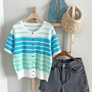 샵앤) 꽈배기 여성 반팔 니트 가디건 BONG-WCD-3432-아이보리