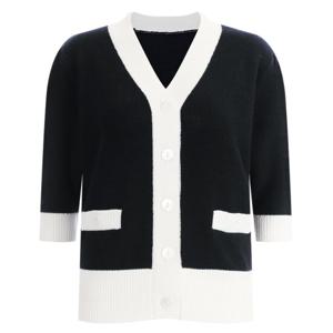 샵앤) 배색 5부 여성 반팔 니트 가디건 FRB-WCD-11940-블랙