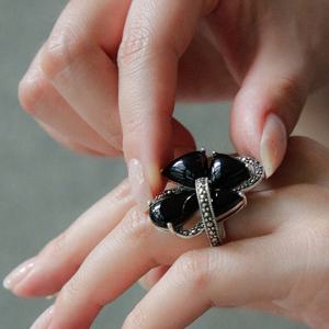 바이데이지 오닉스 플라워 실버 원석 반지 Br0332