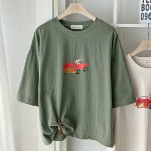 샵앤) 국산 여성 라운드넥 드라이빙 래빗 면100 반팔 티셔츠 FJ-WSH-4370-카키