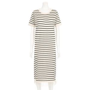 샵앤) 여성 라운드넥 단가라 밑단 수술 반팔 롱 니트 원피스 EGG-WDR-20663-베이지