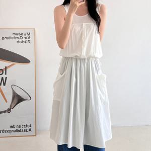 샵앤) 여성 나시 레이어드 빅포켓 허리끈 루즈핏 롱 원피스N NYS-WDR-4480-화이트