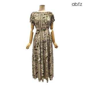 [에이비에프지]패턴 디테일 오픈 숄더 반팔 롱 원피스 APZ3HO35H