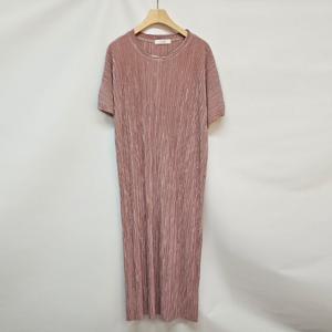 샵앤) 국산 여성 하늘하늘 얇은 플리츠 반팔 롱원피스 LL-WDR-4668-연핑크